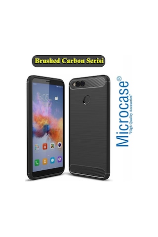 Huawei Honor 7X Brushed Carbon Fiber Silikon Tpu Kilif + Cam 252427122 - Seçenek / Renk-Cam Koruma-Gri-Cam Istemiyorum