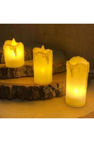 Buffer 3 Lü Pilli Dekoratif Led Mum Işıkları Gerçek Alev Efektli Krem