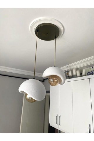 Beton Görünümlü Modern Şık İskandinav Tarz 2 Başlı Avize 25cm Rustik Ampul Hediyeli Nestvibe Eskitme - Gold