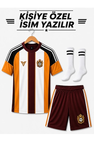 Yenteks İsim Yazılır Çocuk Futbol Forması Sarı-kırmızı Özel Tasarım 4 Parça Forma+şort+çorap+bileklik Kırmızı - Sarı