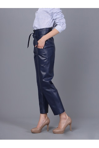 Basics&more Kadın Hakiki Deri Pantolon P01 Koyu Mavi