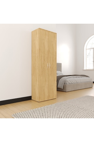 Ahşap Gardırop, Elbise Dolabı, Çok Amaçlı Dolap, Dolap & Temizlik Dolabı, 60x34x180cm Safir Meşe