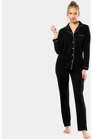 Türen Düz Uzun Kollu Gömlek Yaka Pijama Takım 001