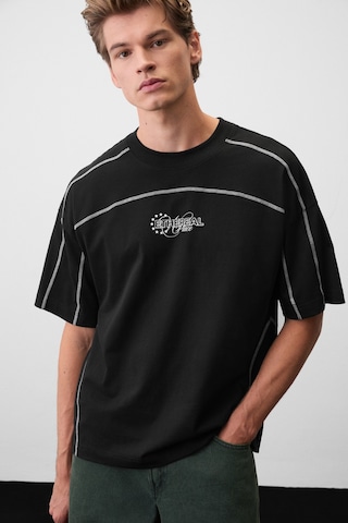 Grimelange Alvarez Erkek Kontrast Dikişli Baskılı Siyah T-shirt