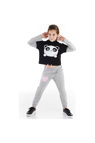 Denokids Minik Panda Kız Eşofman Takım Gri - Siyah
