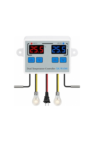 Xk-w1088 Ikili Dijital Sıcaklık Kontrollü Termostat 220v Ac 1500w Çift Sensörlü
