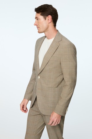 Morven Erkek Kahve Poliviskon Trend Ekoseli Slim Fit Mono Yaka Ceket 26ms002015400 Kahve