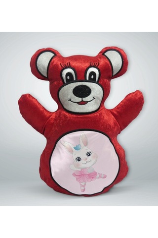 Bk Gift Tatlı Tavşan Tasarımlı Kırmızı Ayıcık Yastık-1