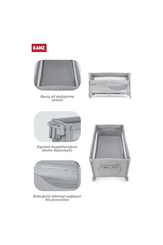 Pretty Plus Anne Yanı & Oyun Parkı Park Yatak Gri