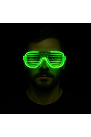 Yeşil Led Işıklı Parti Gözlüğü Neon Glow Şerit Gözlük 3 Modlu