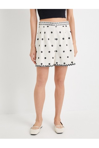 Koton Mini Şort Çiçek Fistolu Normal Bel Kırık Beyaz 4sak40136pw Ekru