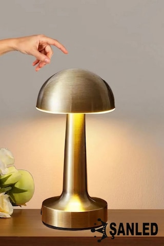 Krom Renk Şarjlı Led Masa Lambası Type-c Girişli Dokunmatik 3 Işık Modlu Gece Aydınlatması Krom