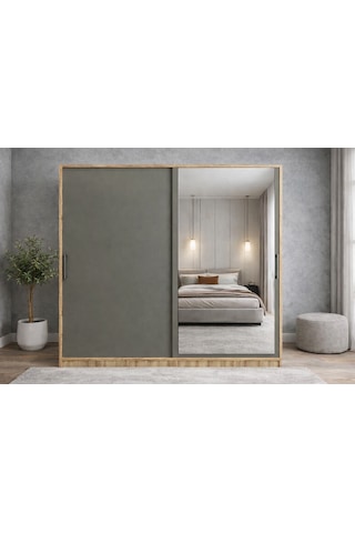 Zen Sürgü Kapaklı Dolap Gardırop Çam Füme 140cm - Montaj Dahil