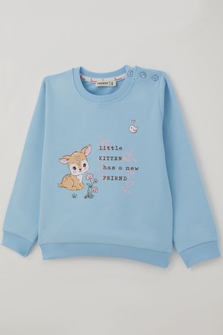 Breeze Kız Çocuk Sweatshirt Dostluk Temalı Sevimli Hayvancıklar Baskılı 1.5-5 Yaş , Açık Mavi