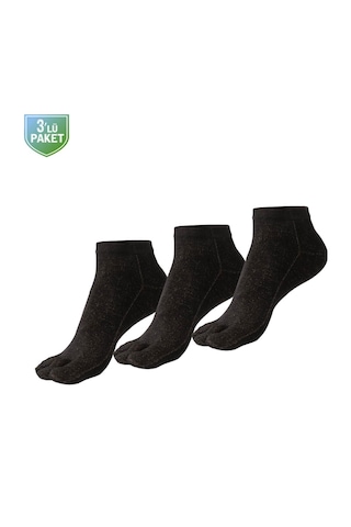 Bonny Silver Mantar Önleyici Parmaklı Patik Gümüş Çorap 3'lü Paket Siyah