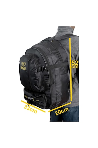 571 Collections Meschaın Wander 50 Lt Su Geçirmez Kumaş Trekking Yarı Dağcı Seyahat Avcı Kampcı Bisiklet Yürüyüş Körüksüz Sırt Çanta Siyah Açık Altın