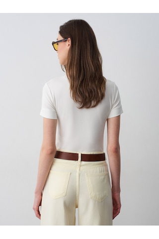 Dilvin 32637 Bisiklet Yaka T-shirt-ekru