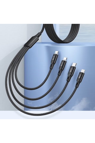 Awei Cl-129 4 İn 1 Usb'den Usb-c'ye / Tip-c'den 8pin'e Micro Usb Çoklu Şarj Kablosuna