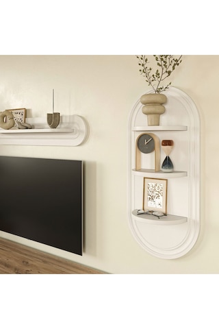 Bohem Dekoratif Duvar Rafı 37x80 3 Raflı Beyaz