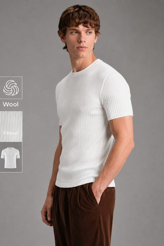 Tarz Cool Erkek Fitilli Likralı Slim Fit Bisiklet Yaka Tişört Beyaz