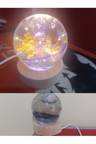 Ahşap Altlıklı Yuvarlak Işıklı Küre