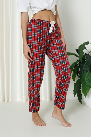 Luxury Soft Welsoft Polar Desenli Kurdeleli Kışlık Pijama Altı Pantolon Siyah Kırmızı Ekose Siyah - Kırmızı