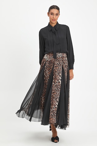 Kadın Leopar Desenli Şifon Etek - Katmanlı, Hafif Ve Zarif Tasarım - Günlük Ve Özel Davet Kullanımı İçin Etek CAMEL