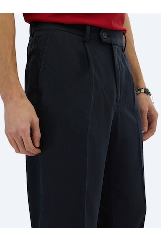 Kip Lacivert Dokuma Loose Fit Casual Pantolon Lacivert