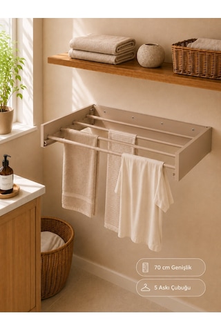 Çamaşır Kurutma Askılığı Katlanır Duvara Monte Balkon Banyo Askılık Duvar Tipi Yer Tasarruflu Çamaşırlık 70 Cm Belize Cappucino