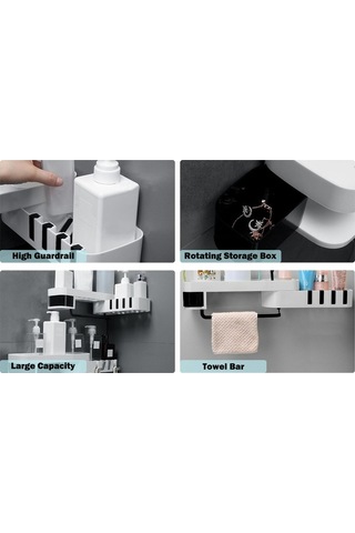 Ulzyvf Delmeli Banyo Köşe Rafı - Vidalama Yok, 5kg Kapasite, 180 Dönebilir, Su Geçirmez Beyaz-gri Beyaz - Gri