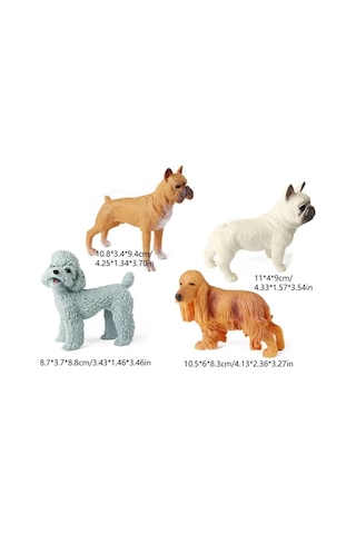 4 Parça Köpekler Figür Oyun Seti Fıransız Buldog Boxer Poodle Cocker Hayvan Figürü