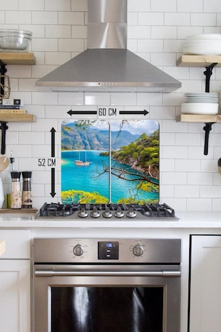 2' li 30x52 cm Fethiye Desenli Cam Ocak Arkası Koruyucusu