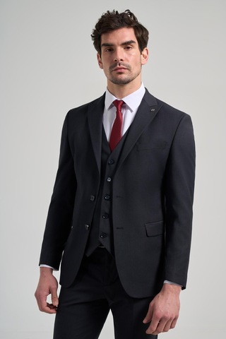 İmza Koyu Lacivert Çizgili Desen 2 Düğme Classic Esnek Slim Fit Takım Elbise 1001250158 Koyu Lacivert
