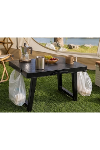 Turan Home Katlanabilir Plastik Kamp Ve Piknik Masası, Antrasit, 50x40 Cm, Modern, Tutma Yerli, Poşet Takma Yerli Açık Ceviz