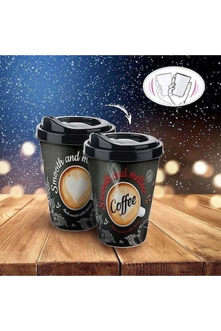 BUFFER® 3D Efektli Kapaklı Kahve Bardağı, Taşınabilir Pratik İçec
