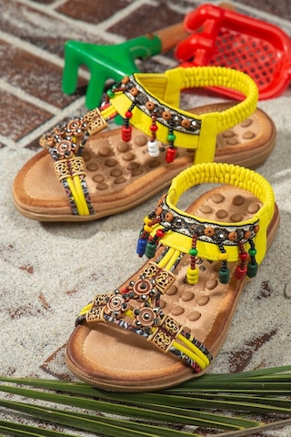 Khayt Alice Anatomik Fashion Taşlı Çocuk Sandalet Sarı