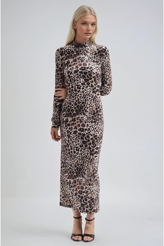 Lijuri Leopar Desenli Dik Yaka Leopar Elbise 2974 Leopar