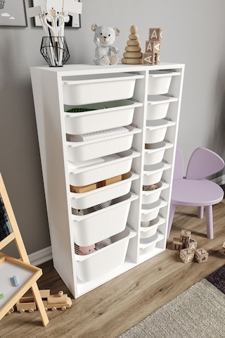 %100 Mdf - Xl Duo 16 Sepetli Oyuncak Dolabı Beyaz