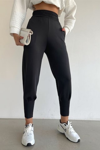 Trend Alisse Beli Gipeli Paçası Dikişli Kadın Scuba Pantolon Siyah