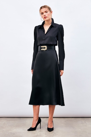 Sateen Midi Boy Saten Etek - Siyah
