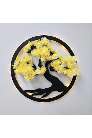 Led Işıklı Ve Sarı Bonsai Ağaç Tablo 40cm