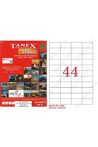 Tanex Tw-2044 Ebat 48 X 25 MM Lazer Etiket A4 Sayfada 44 Etiket