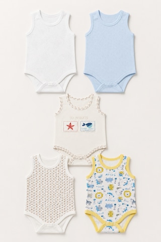Babyhola 5'li Atlet Kol Çıtçıtlı Badi Mix Set Beyaz