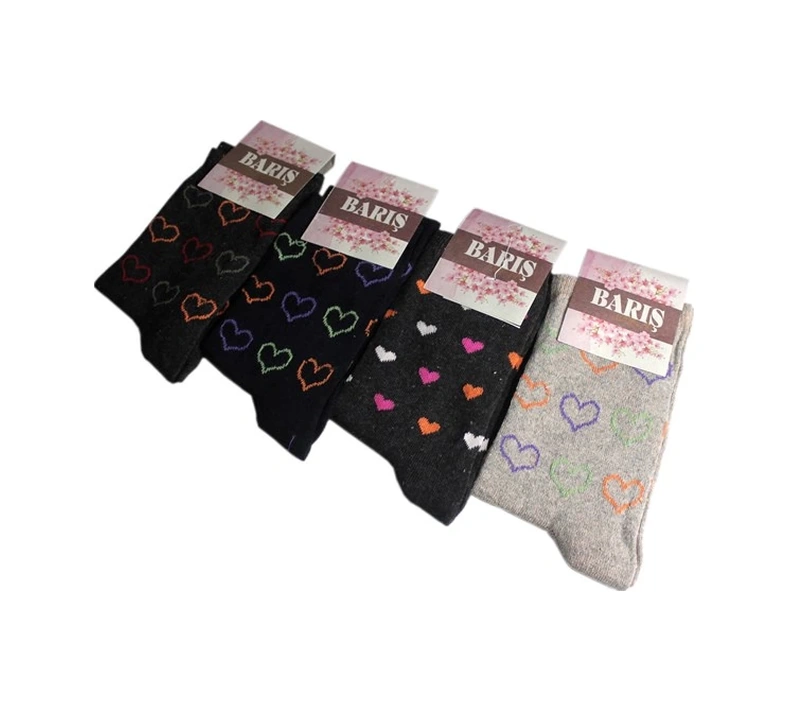 Barış Kalp Desenli Likralı Kadın Soket Çorap Adet Asorti