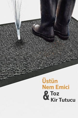 Nem Alıcı Kapı Önü Paspası 60x40 Cm %100 Polipropilen Pvc Kaymaz Taban İç & Dış Mekân Gri