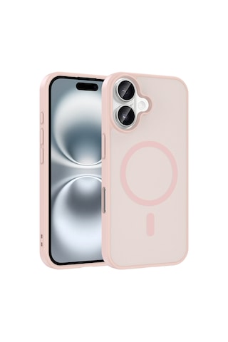 Ardemix Apple iPhone Uyumlu 16 Plus Kılıf M-safe Şarj Özellikli Zore Babet Kapak - Pembe