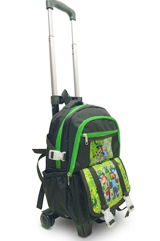 2 Kademeli Çekçekli Tekerlekli Karekter Desenli Laptop Bölmeli İlkokul Sırt Çantası 40 27 17 Cm Siyah/yeşil