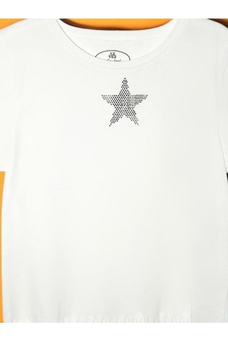 Escabel Kız Çocuk Pamuklu Taşlı Yıldız T-shirt-15713 Ekru
