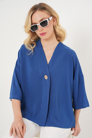 Bigdart Kadın Kısa Kol Oversize Kimono 5969 - İndigo