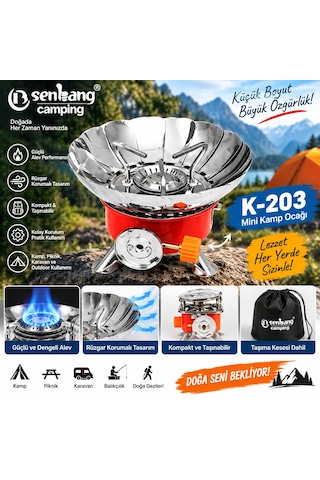 Senbang Camping K-203 Mini Kamp Ocağı Siperlikli Kamp Ocağı Kırmızı